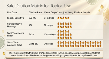 Orange essential oil safe dilution matrix for topical use